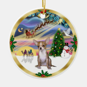 Ornement Rond En Céramique Magie de Noël - Chihuahua1