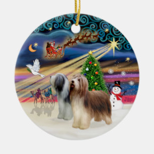 Ornement Rond En Céramique Magie de Noël - Colley barbu (deux debout)
