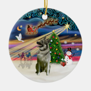 Ornement Rond En Céramique Magie de Noël - Elkhound norvégien