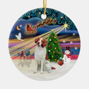 Ornement Rond En Céramique Magie de Noël - Épagneul breton