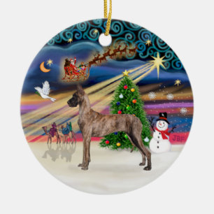 Ornement Rond En Céramique Magie de Noël - Grand Danois (fauve bringé)