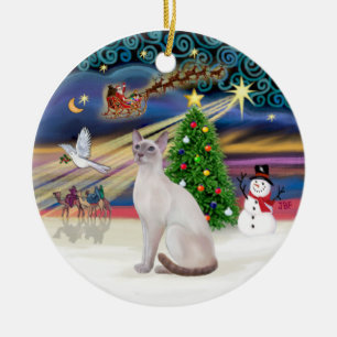 Ornement Rond En Céramique Magie de Noël - Lilac Point Siamese