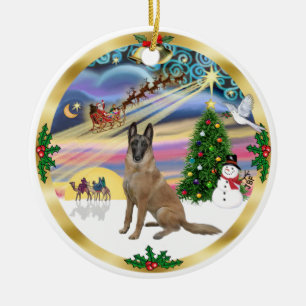 Ornement Rond En Céramique Magie de Noël - Malinois belge1r