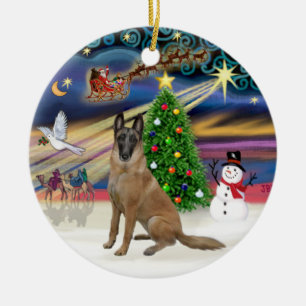 Ornement Rond En Céramique Magie de Noël - Malinois belge 1r