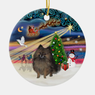 Ornement Rond En Céramique Magie de Noël - Pomeranian Bringé