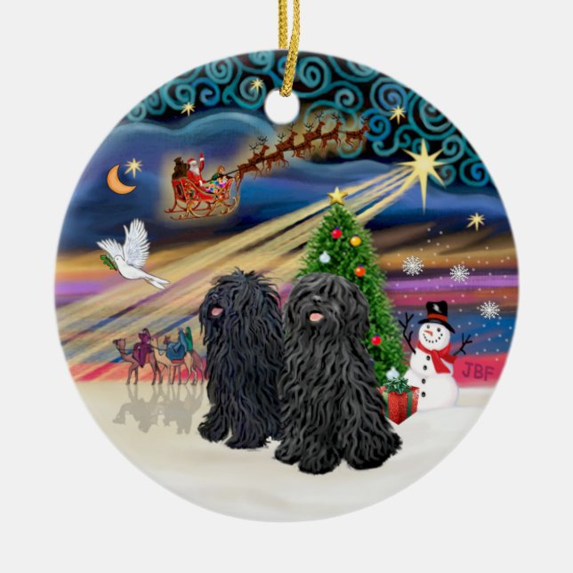 Ornement Rond En Céramique Magie de Noël - Puli (DEUX) (Devant)