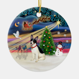 Ornement Rond En Céramique Magie de Noël - Rat Terrier