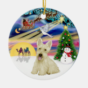 Ornement Rond En Céramique Magie de Noël - Scottish Terrier (Roux)