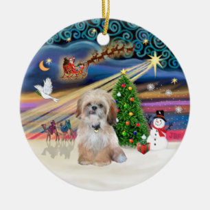 Ornement Rond En Céramique Magie de Noël - Shih Tzu (F)