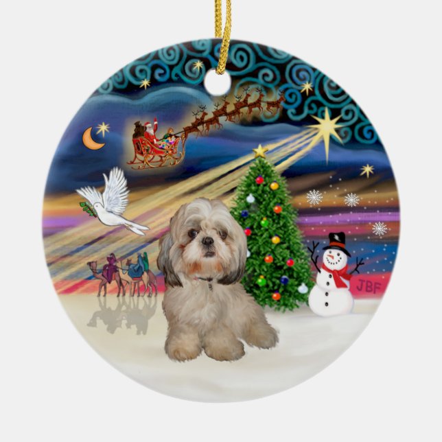 Ornement Rond En Céramique Magie de Noël - Shih Tzu (Y) (Devant)
