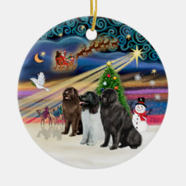 Ornement Rond En Céramique Magie de Noël - Terre-Neuve (TROIS)