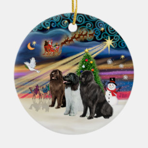 Ornement Rond En Céramique Magie de Noël - Terre-Neuve (TROIS)