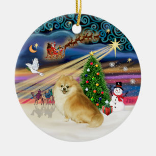 Ornement Rond En Céramique Magie de Noël - Wolf Sable Pomeranian