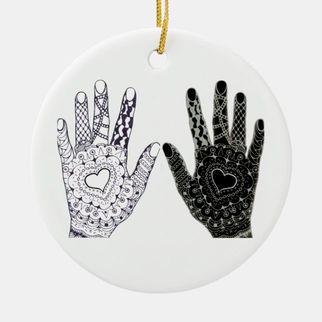 Ornement Rond En Céramique Main Drawn Heart Hands (Devant)