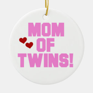Ornement Rond En Céramique Maman de Twins Pink Texte Cadeaux