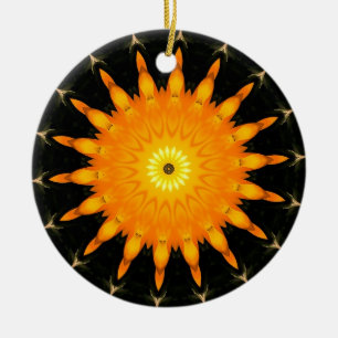 Ornement Rond En Céramique Mandala Kaléidoscope du Soleil Radieux Art