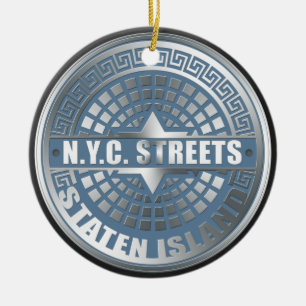 Ornement Rond En Céramique Manhole Staten Island Blue