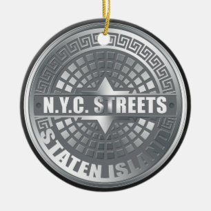 Ornement Rond En Céramique Manhole Staten Island Grey