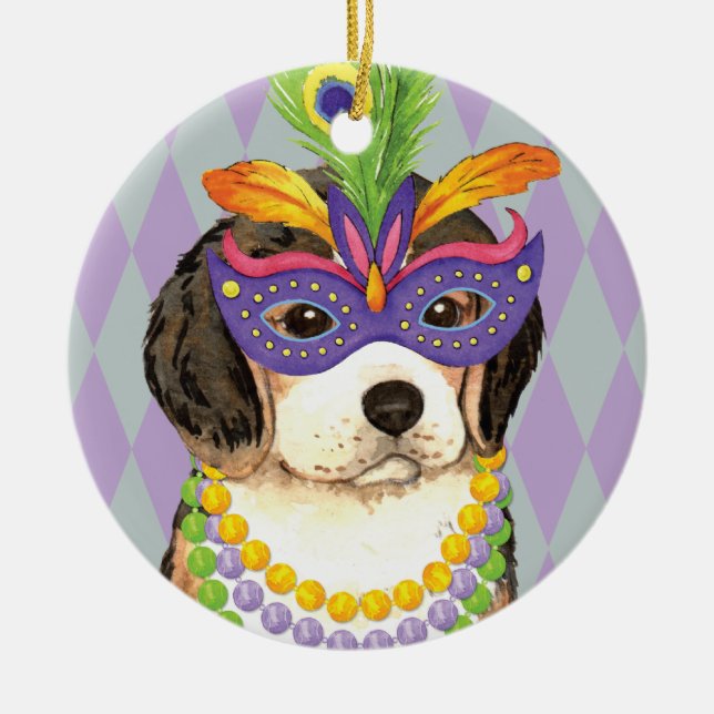 Ornement Rond En Céramique Mardi Gras Beagle (Devant)