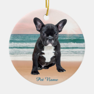 Ornement Rond En Céramique Mare French Bulldog Beach Eau Soleil