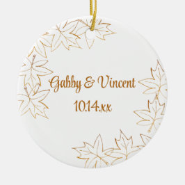 Ornement Rond En Céramique Mariage de bord feuille d'érable d'automne