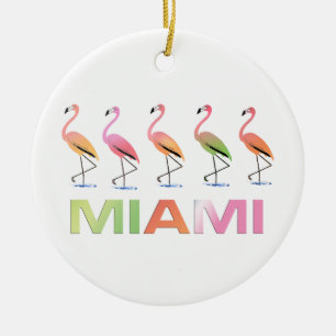 Ornement Rond En Céramique Mars des Flamants roses tropicaux MIAMI
