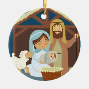 Ornement Rond En Céramique Mary mignonne Joseph Jésus chez Manger