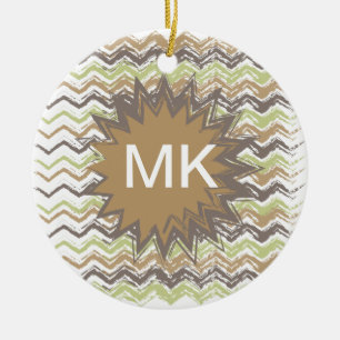 Ornement Rond En Céramique Melon Brandy Scribble ZigZag Motif