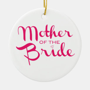 Ornement Rond En Céramique Mère de mariée Retro Script Hot rose sur blanc