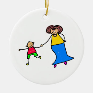 Ornement Rond En Céramique Mère et fils