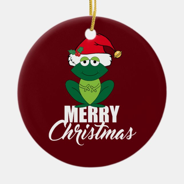 Ornement Rond En Céramique Merry Christmas Frog (Devant)