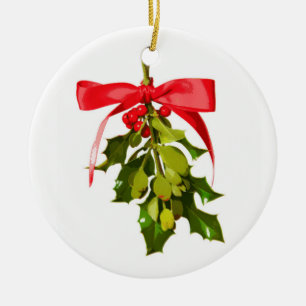 Ornement Rond En Céramique Merry Christmas mistletoe