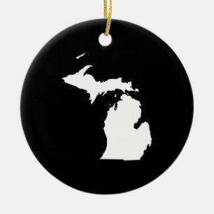 Ornement Rond En Céramique Michigan en blanc et noir