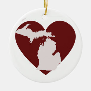 Ornement Rond En Céramique Michigan Heart