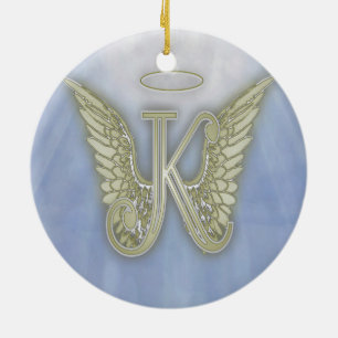 Ornement Rond En Céramique Monogramme d'ange de la lettre K