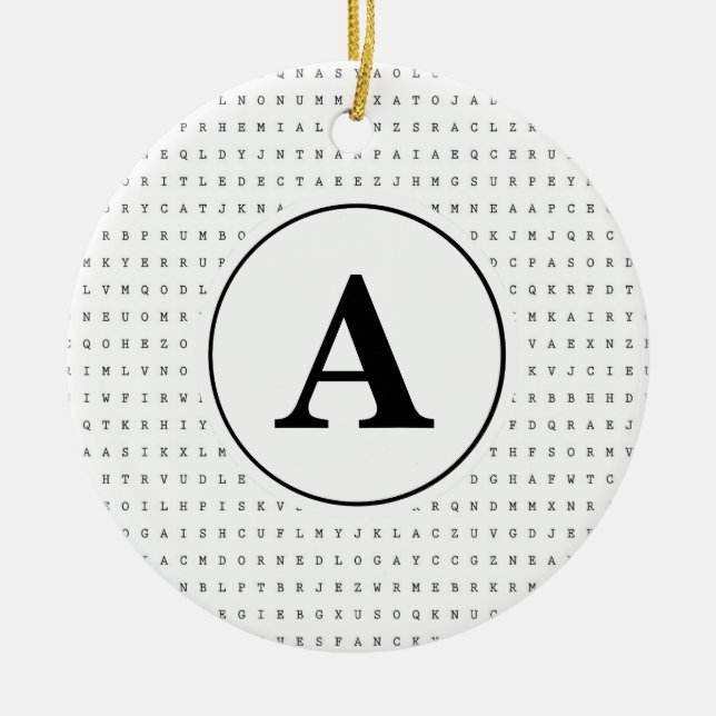 Ornement Rond En Céramique Monogramme de puzzle de recherche de mots (Devant)