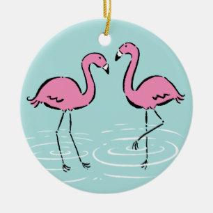 Ornement Rond En Céramique Monogramme rose de Flamant rose