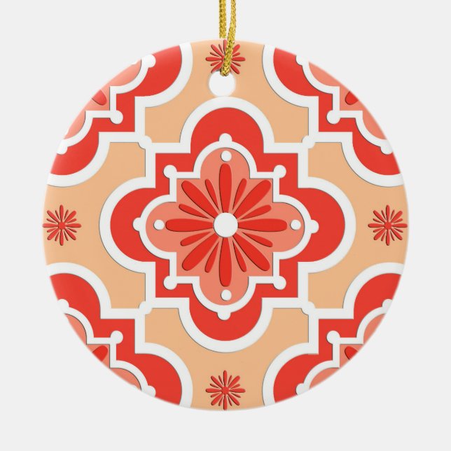 Ornement Rond En Céramique Motif de carreaux marocains - Teintes d'orange cor (Devant)