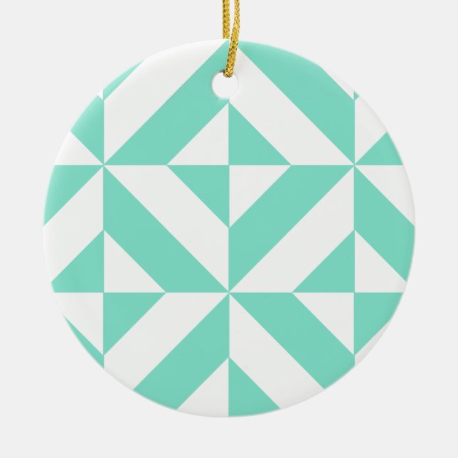 Ornement Rond En Céramique Motif de cube géométrique vert Seafoam (Devant)