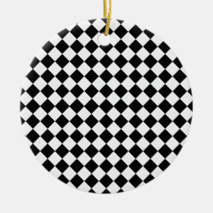 Ornement Rond En Céramique Motif de diamants noir et blanc par Shirley Taylor