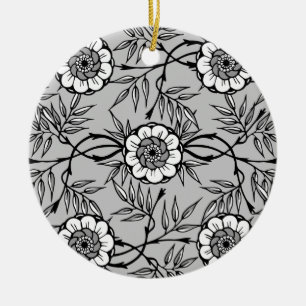 Ornement Rond En Céramique Motif de fleur noir