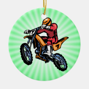 Ornement Rond En Céramique Motocross vert néon