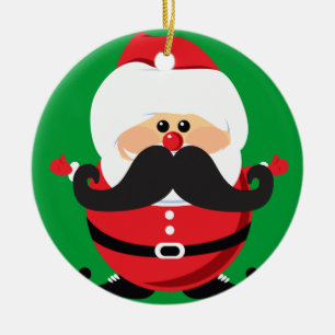 Ornement Rond En Céramique Moustache Santa Claus