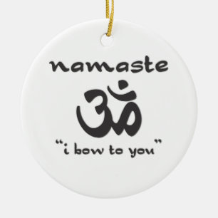 Ornement Rond En Céramique Namaste - Je vous salue (en noir)