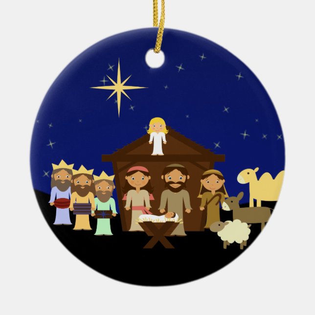 Ornement Rond En Céramique Nativité adorable Noël personnalisé (Devant)