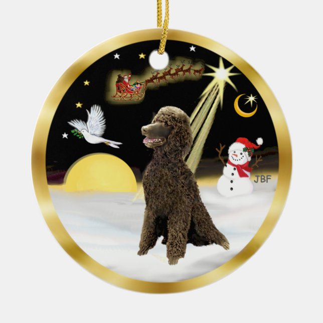 Ornement Rond En Céramique NightFlight- Chocolat Standard Poodle (Devant)