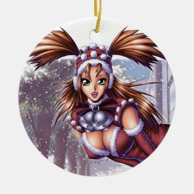 Ornement Rond En Céramique Nikki - Noël d'Anime (Devant)