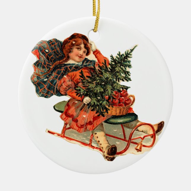 Ornement Rond En Céramique Noël à l'ancienne, Dormir (Devant)