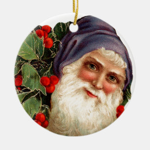 Ornement Rond En Céramique Noël à l'ancienne, Père Noël