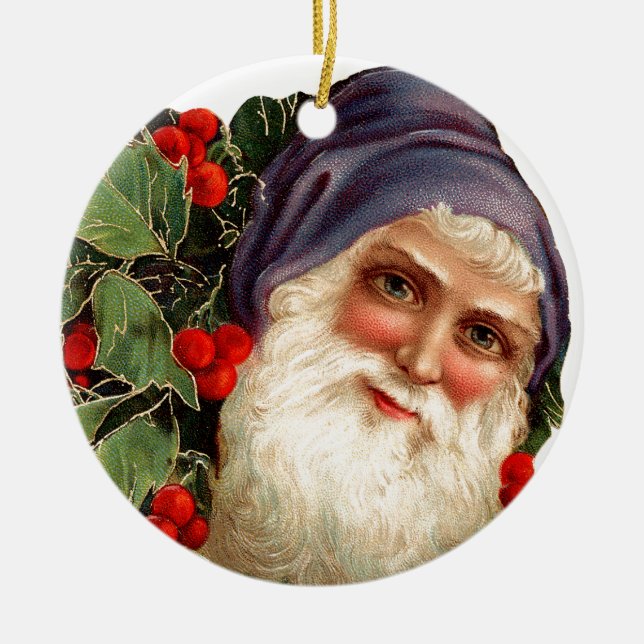 Ornement Rond En Céramique Noël à l'ancienne, Père Noël (Devant)